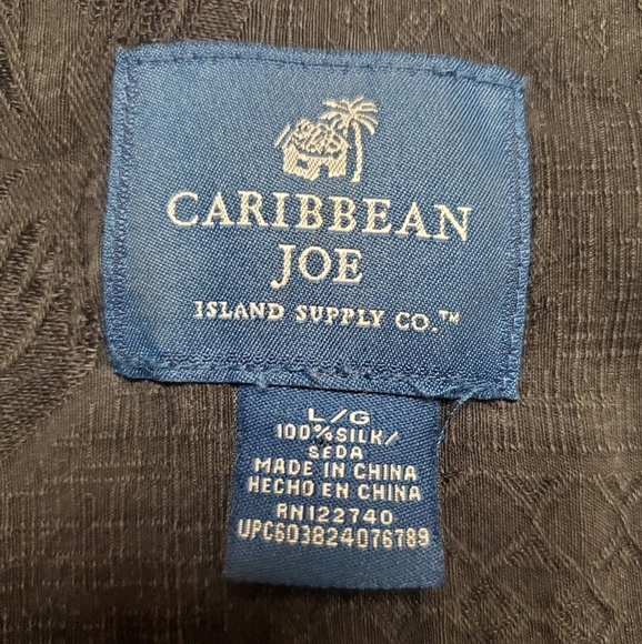 Caribbean Joe Hawaiian Silk Button Down Shirt. Black on Black. LG - Picture 3 of 7